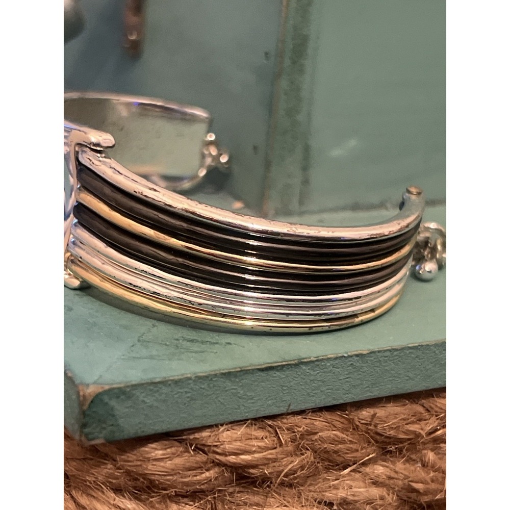 ALM Soho Branded Silver Plate Shabby Chic Mixed Metal Clamper Bangle Bracelet - Picture 3 of 7